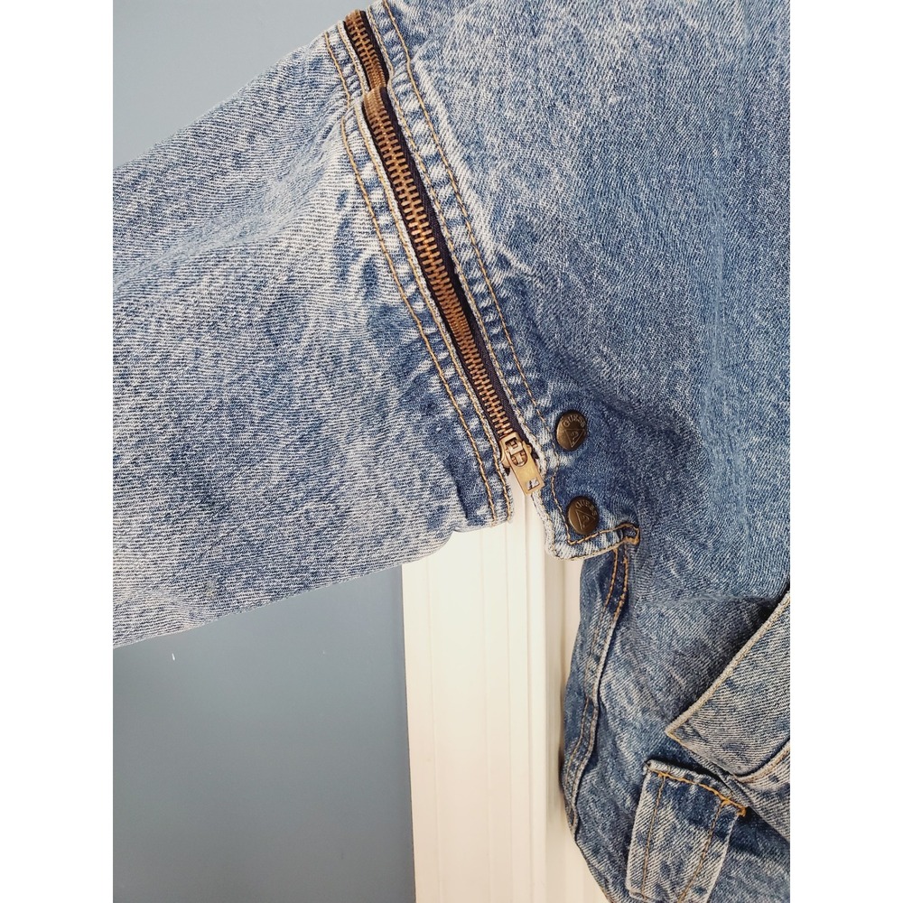 Guess Georges Marciano Denim Jacket Blue Vintage Zip Sleeve Bomber Size M - Picture 8 of 15